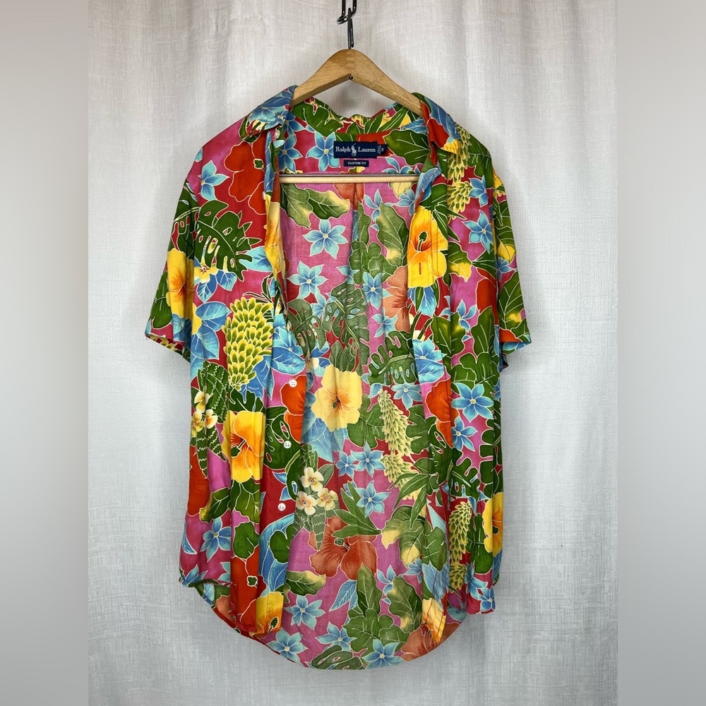 Ralph Lauren vintage Hawaiian button down short sleeve shirt medium custom fit